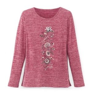 NEW - Heritage Charms Embroidered Hacci Knit Sweater. Medium. Haute Red.